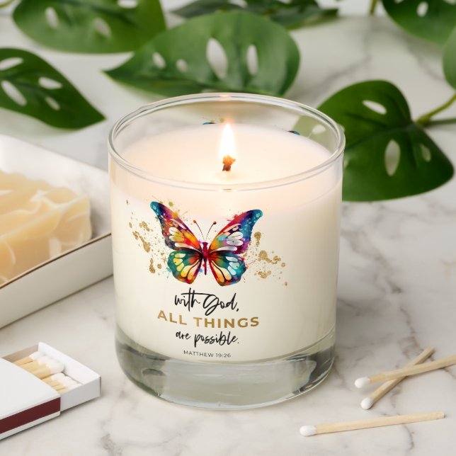 Butterfly With God All Things Are Possible Scented Candle (Lit)