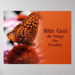 Butterfly With God Inspirational Bible Quote Poster