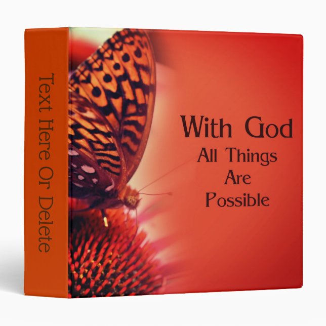 Butterfly With God Inspirational Personalized 3 Ring Binder (Front/Spine)