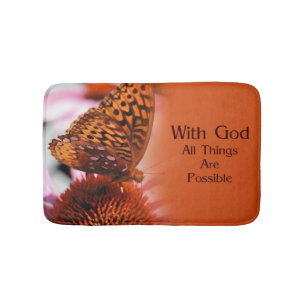 Butterfly With God Inspirational Quote Bath Mat