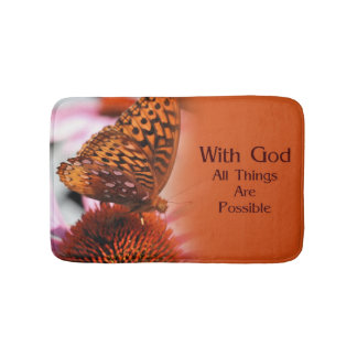 Butterfly With God Inspirational Quote Bath Mat