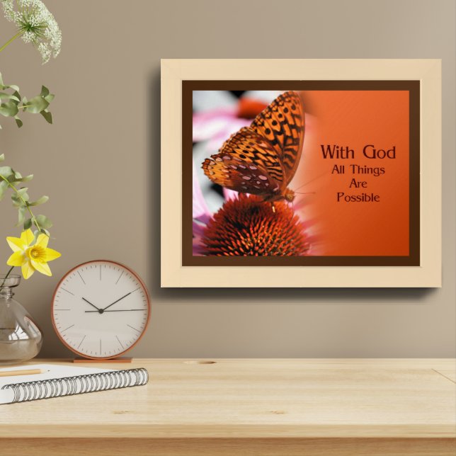 Butterfly With God Inspirational Quote Framed Framed Art (Table Top)