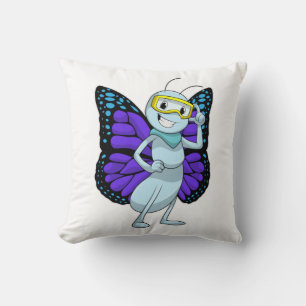 Butterfly with Goggles Throw Pillow