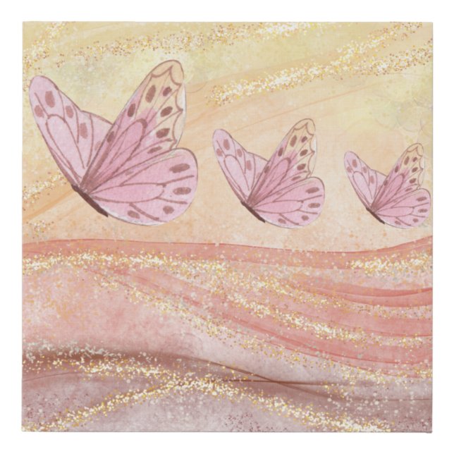 Butterfly with Golden Glitter Faux Canvas Print (Front)