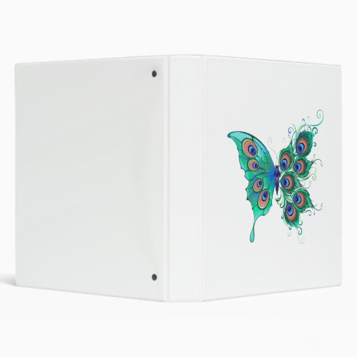 Butterfly with Green Peacock Feathers 3 Ring Binder