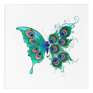 Butterfly with Green Peacock Feathers Acrylic Print