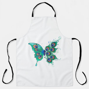 Butterfly with Green Peacock Feathers Apron