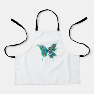 Butterfly with Green Peacock Feathers Apron