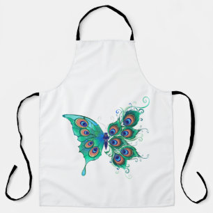 Butterfly with Green Peacock Feathers Apron