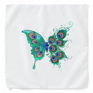 Butterfly with Green Peacock Feathers Bandana