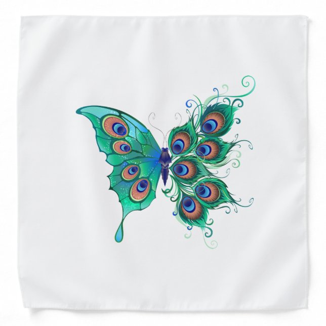 Butterfly with Green Peacock Feathers Bandana (Front)
