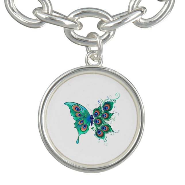 Butterfly with Green Peacock Feathers Bracelet (Design)