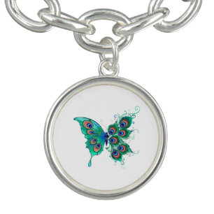Butterfly with Green Peacock Feathers Bracelet