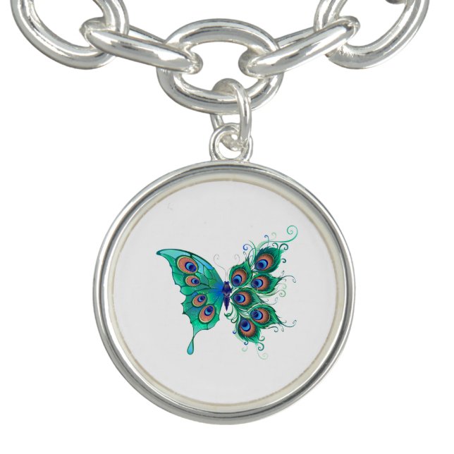 Butterfly with Green Peacock Feathers Bracelet (Design)
