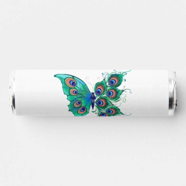 Butterfly with Green Peacock Feathers Breath Savers® Mints (Front)