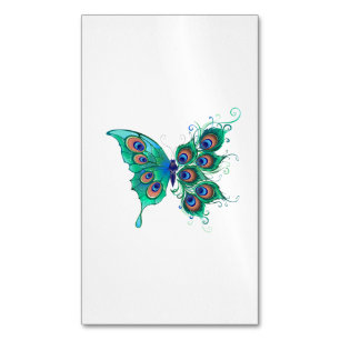 Butterfly with Green Peacock Feathers Business Card Magnet