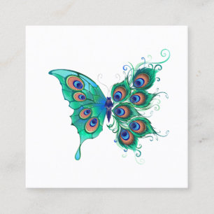 Butterfly with Green Peacock Feathers Calling Card