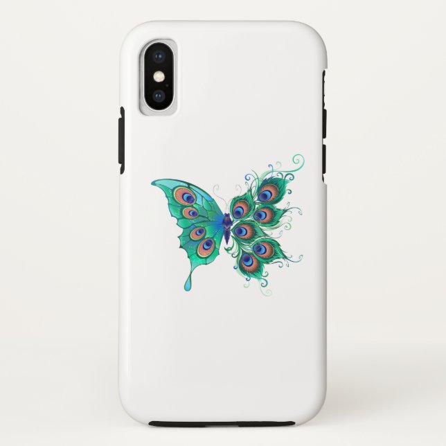 Butterfly with Green Peacock Feathers Case-Mate iPhone Case (Back)
