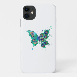 Butterfly with Green Peacock Feathers iPhone 11 Case