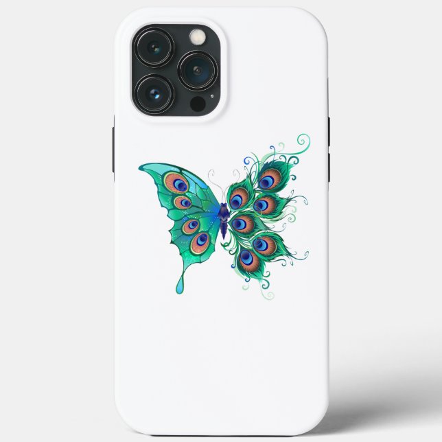Butterfly with Green Peacock Feathers Case-Mate iPhone Case (Back)