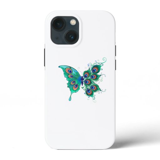 Butterfly with Green Peacock Feathers iPhone 13 Mini Case