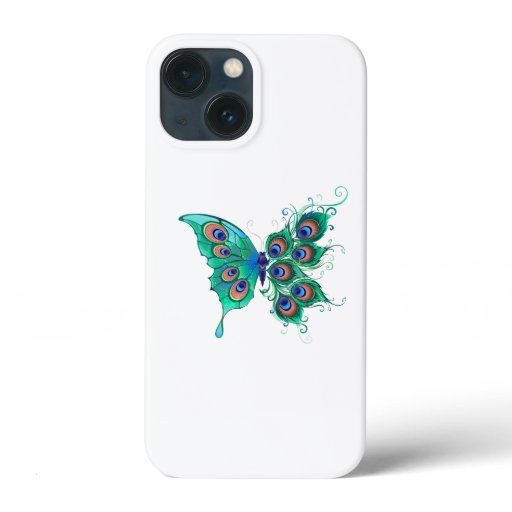 Butterfly with Green Peacock Feathers iPhone 13 Mini Case