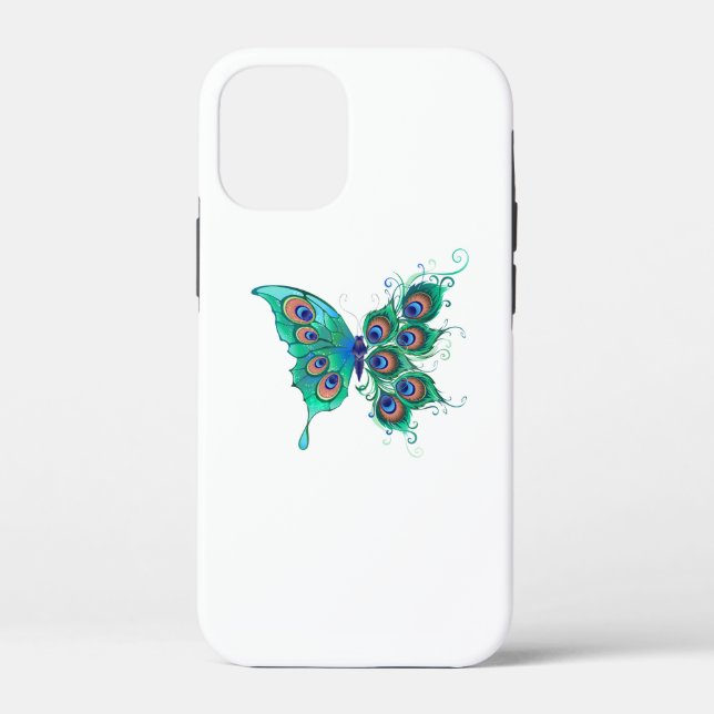 Butterfly with Green Peacock Feathers Case-Mate iPhone Case (Back)
