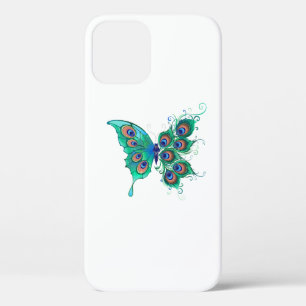 Butterfly with Green Peacock Feathers iPhone 12 Case