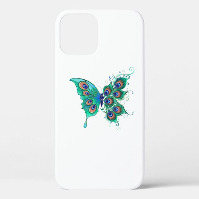 Butterfly with Green Peacock Feathers Case-Mate iPhone Case (Back)