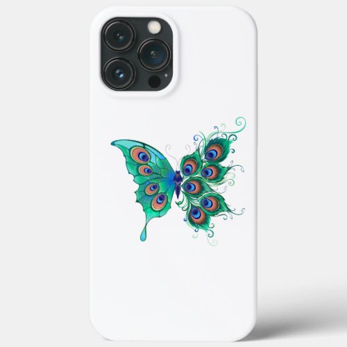 Butterfly with Green Peacock Feathers iPhone 13 Pro Max Case