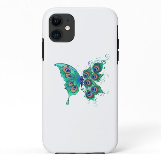 Butterfly with Green Peacock Feathers iPhone 11 Case