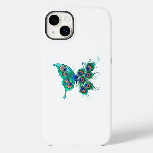 Butterfly with Green Peacock Feathers Case-Mate iPhone Case (Back)