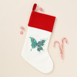 Butterfly with Green Peacock Feathers Christmas Stocking