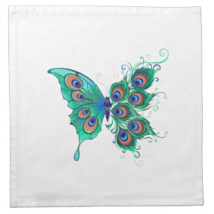 Butterfly with Green Peacock Feathers Cloth Napkin