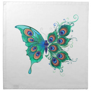Butterfly with Green Peacock Feathers Cloth Napkin