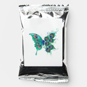 Butterfly with Green Peacock Feathers Coffee Drink Mix