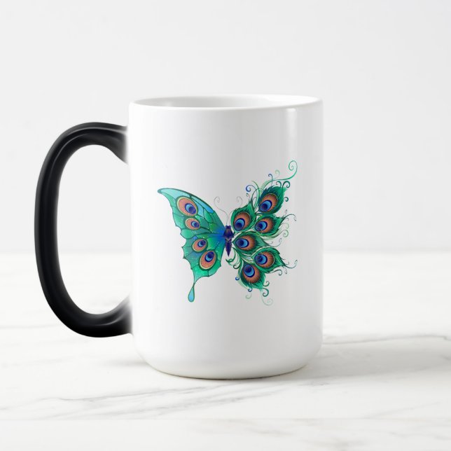 Butterfly with Green Peacock Feathers Color Morph Mug (Left)