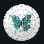 Butterfly with Green Peacock Feathers Dart Board<br><div class="desc">Artistically drawn,  fictional,  green,  detailed butterfly with green,  beautiful,  peacock feathers on white background.</div>
