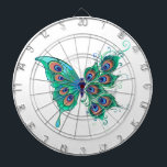 Butterfly with Green Peacock Feathers Dart Board<br><div class="desc">Artistically drawn,  fictional,  green,  detailed butterfly with green,  beautiful,  peacock feathers on white background.</div>