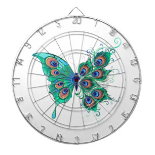 Butterfly with Green Peacock Feathers Dart Board