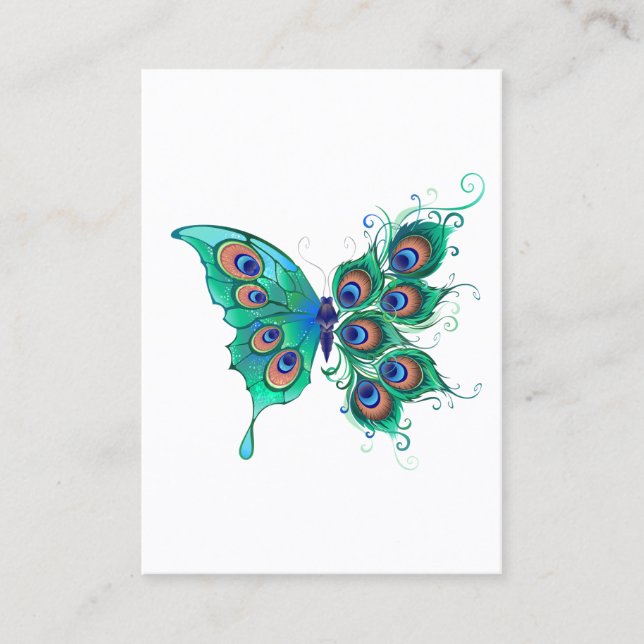 Butterfly with Green Peacock Feathers Discount Card (Front)