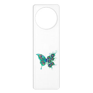 Butterfly with Green Peacock Feathers Door Hanger