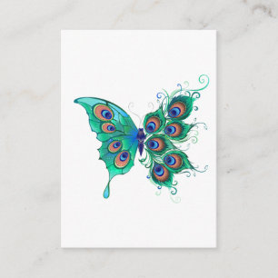 Butterfly with Green Peacock Feathers Enclosure Card