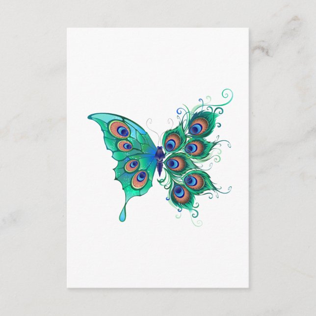 Butterfly with Green Peacock Feathers Enclosure Card (Front)
