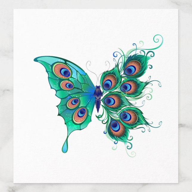 Butterfly with Green Peacock Feathers Envelope Liner (Design)