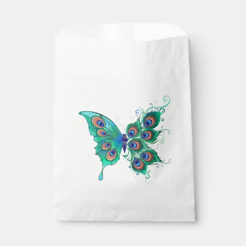 Butterfly with Green Peacock Feathers Favor Bag