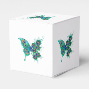 Butterfly with Green Peacock Feathers Favor Boxes