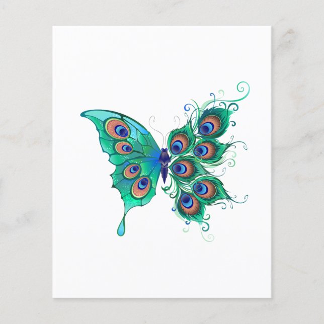 Butterfly with Green Peacock Feathers Flyer (Front)