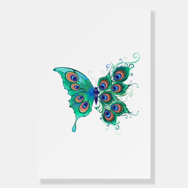 Butterfly with Green Peacock Feathers Foam Board (Front)