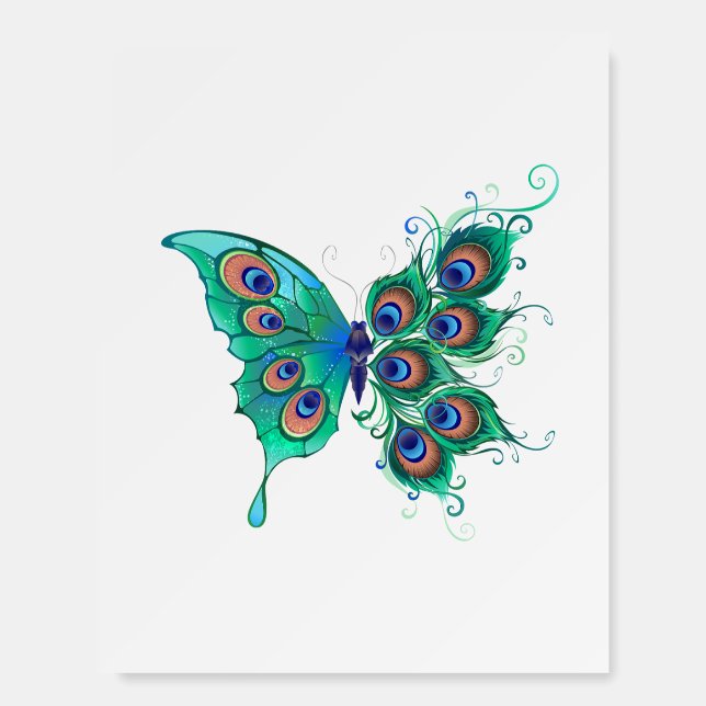 Butterfly with Green Peacock Feathers Foam Board (Front)